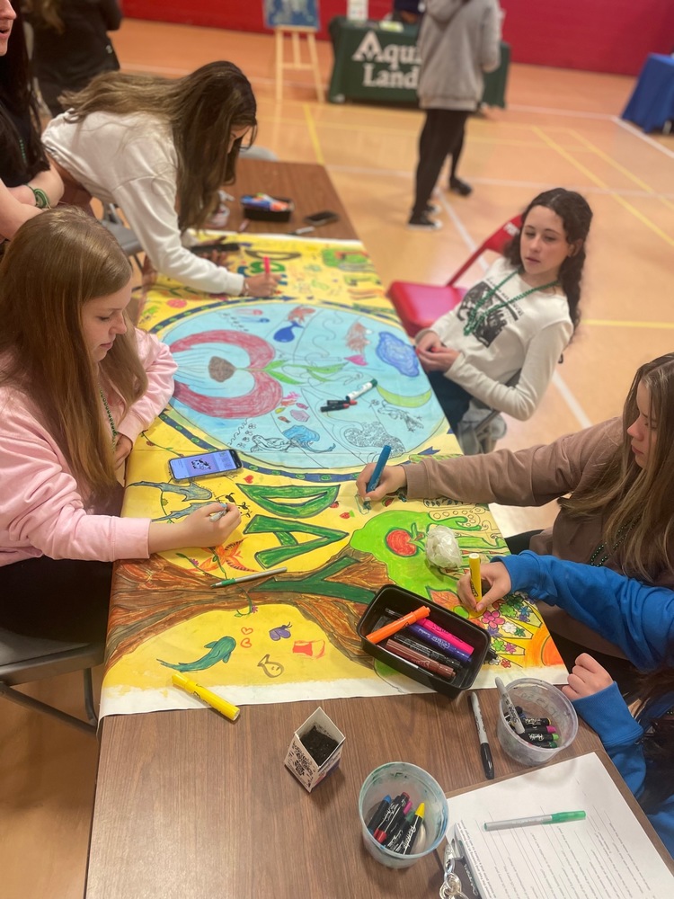 Green club students paint a mural of the earth for earth day